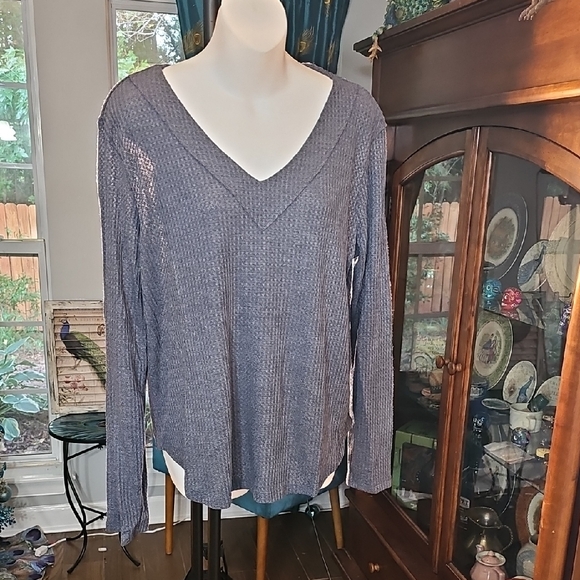 Altar'd State Blue V-Neck Blouse - Picture 1 of 4